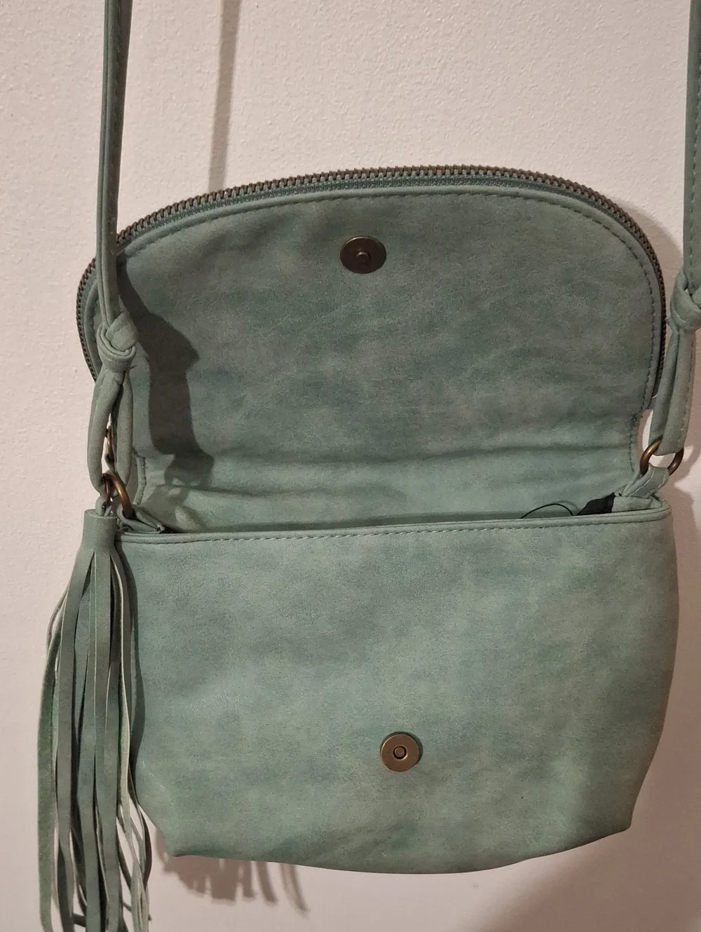 Green Suede Crossbody Bag with Tassel